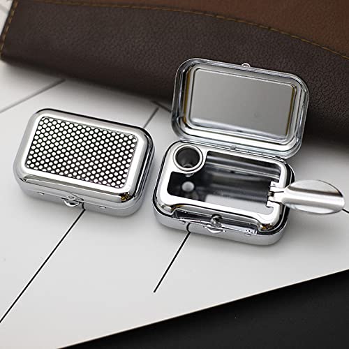 Image of 1PC Mini Compact Portable Ashtray, Stainless Steel Table-top Ash Tray, Creative Fashion Personality Small Car Ashtrays with Lid for Outdoor Travelling Camping