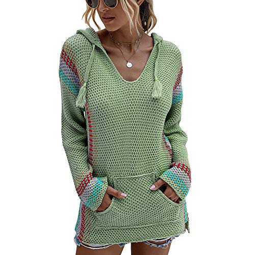 OrientalPort Pull à capuche en jersey avec poches et col en V pour femme - Vert - S Cover