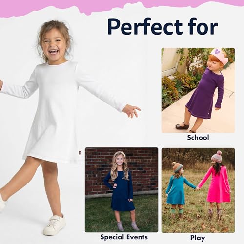 Image of City Threads Girls' 100% Cotton Long Sleeve Dress - Active Kids School, Playing, Parties - Made in USA