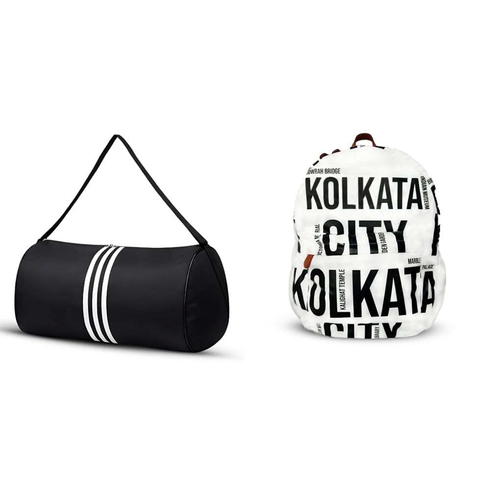 Gym Bag for Men & Women | Sports Duffle Bag with Shoulder Strap | Lightweight Waterproof + Air Backpack White Kolkata City Print 20L Lightweight Waterproof Anti-Theft Nylon Laptop-image-29