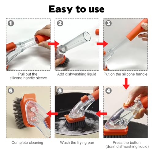 Image of Soap Control Dishwand with Handle & 2 Replaceable Heads, Non Scratch Dishwashing Scrub Dispensing Brush Pads Soap Dispenser Scrubbers Set for Kitchen Dishes Pots Pans Sink Cleaning