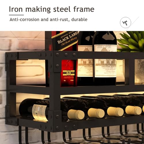 Casier à vin mural de 150 cm style industriel avec support à verre - 4