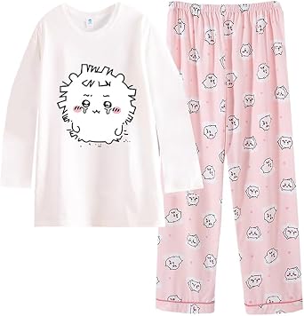 Cartoon Pajamas Set Women Girls 2 Piece Lounge Set Sleepwear Long Sleeve T Shirt and Lounge Pants Pjs Sets