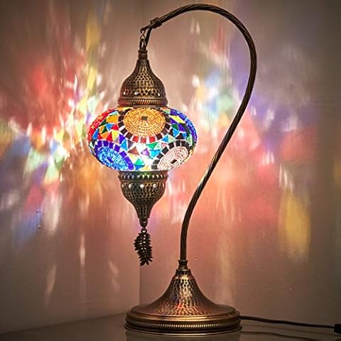 Turkish Moroccan Tiffany Style Handmade Colorful Mosaic Table Desk Bedside Night Swan Neck Lamp Light Lampshade, 19" (Top Mix (Multicolor)) Cover