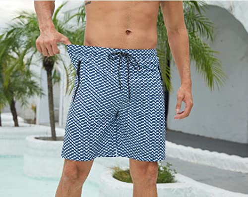 Ferriweel Mens Swim Trunks No Mesh Lining Quick Dry Printed Beach Shorts With Pockets Zip Checkered Blue Medium #TOP7