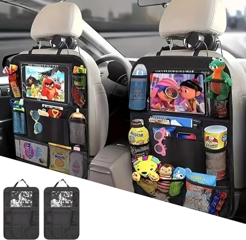 Image of CAMREST Car Backseat Organizer, Kids Seat Pockets, Back Seat Protector, Durable Strong Straps, Touchable Tablet Holder, Easy Wash, 10 Storage Pockets, 2 Pack Set