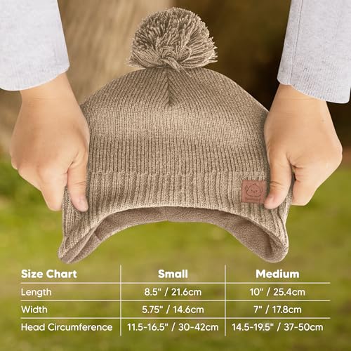 Image of Baby Beanie Winter Hat 6-36 Months - Cute Pom Winter Baby Hats with Earflaps, Soft & Stretchy Knit Toddler Beanies for Infant, Newborn 6-36 Months Boys, Girls, Cozy, Warm Fall Essentials (Taupe, M)