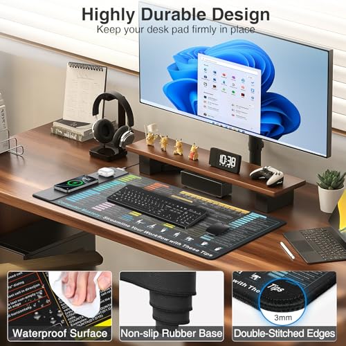 Image of Wireless Charging Mouse Pad, 31.5 inchx15.8 inch Big Excel Cheat Sheet Desk Pad | Office Spreadsheet Keyboard Mat, Waterproof Ultra-Smooth Surface, Non-Slip Stitched Edge
