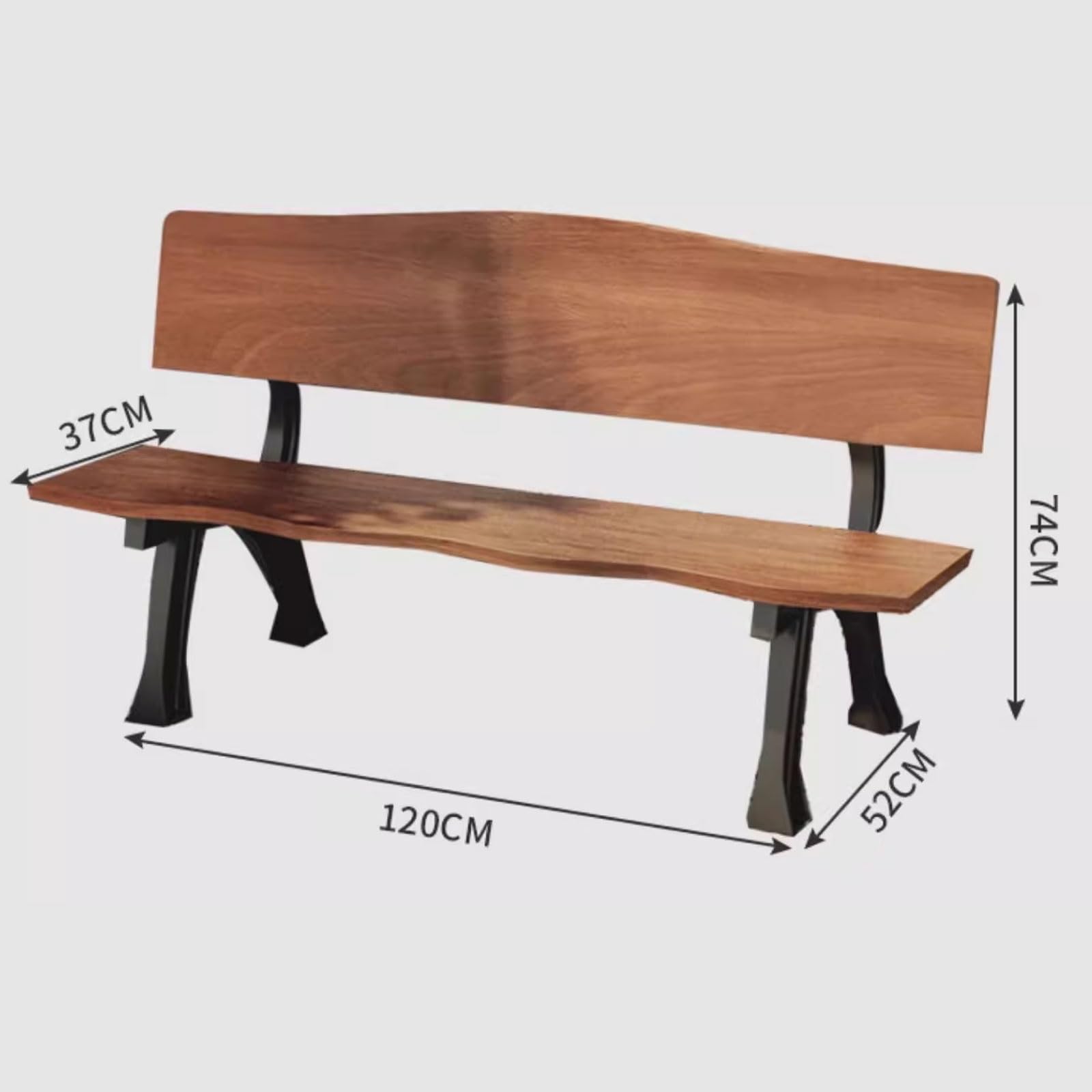 Garden Benches for Outdoors Made of Cast Aluminum Frame and Wooden Planks Patio Seating for Front Porch Park Outside Furniture Decor with Backrest