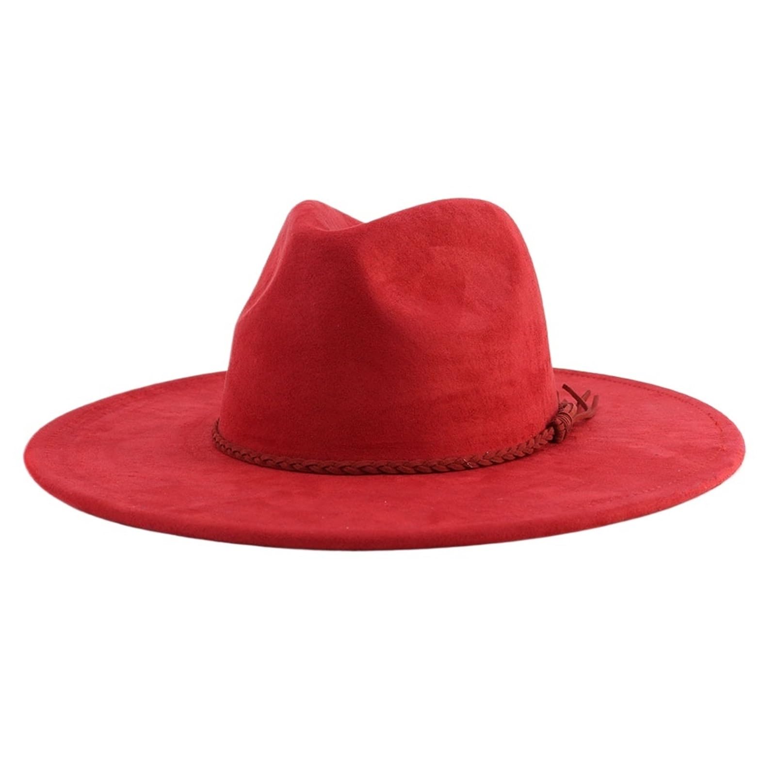 Xpjyua Men's Wine Red Fedora Hat Suede Top Hat 9.5Cm Wide Brim Fedora Hat Wo Autumn Winter Felt Jazz Hats Classic Church Fedoras(Wine Red)