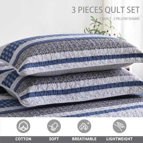 Image of Homzard Quilt Bedding Set Twin Size - 100% Cotton Comforter Set,Gray Blue Quilts Bedspread for The Bed, Farmhouse Lightweight Bedding All Season