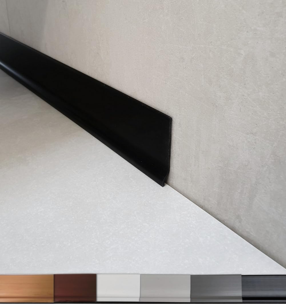 MadeInNature®, battiscopa flessibile in PVC di alta qualità, bianco, grigio chiaro, grigio scuro, nero, altezza 70 mm, lunghezza a scelta (50 ml, nero)