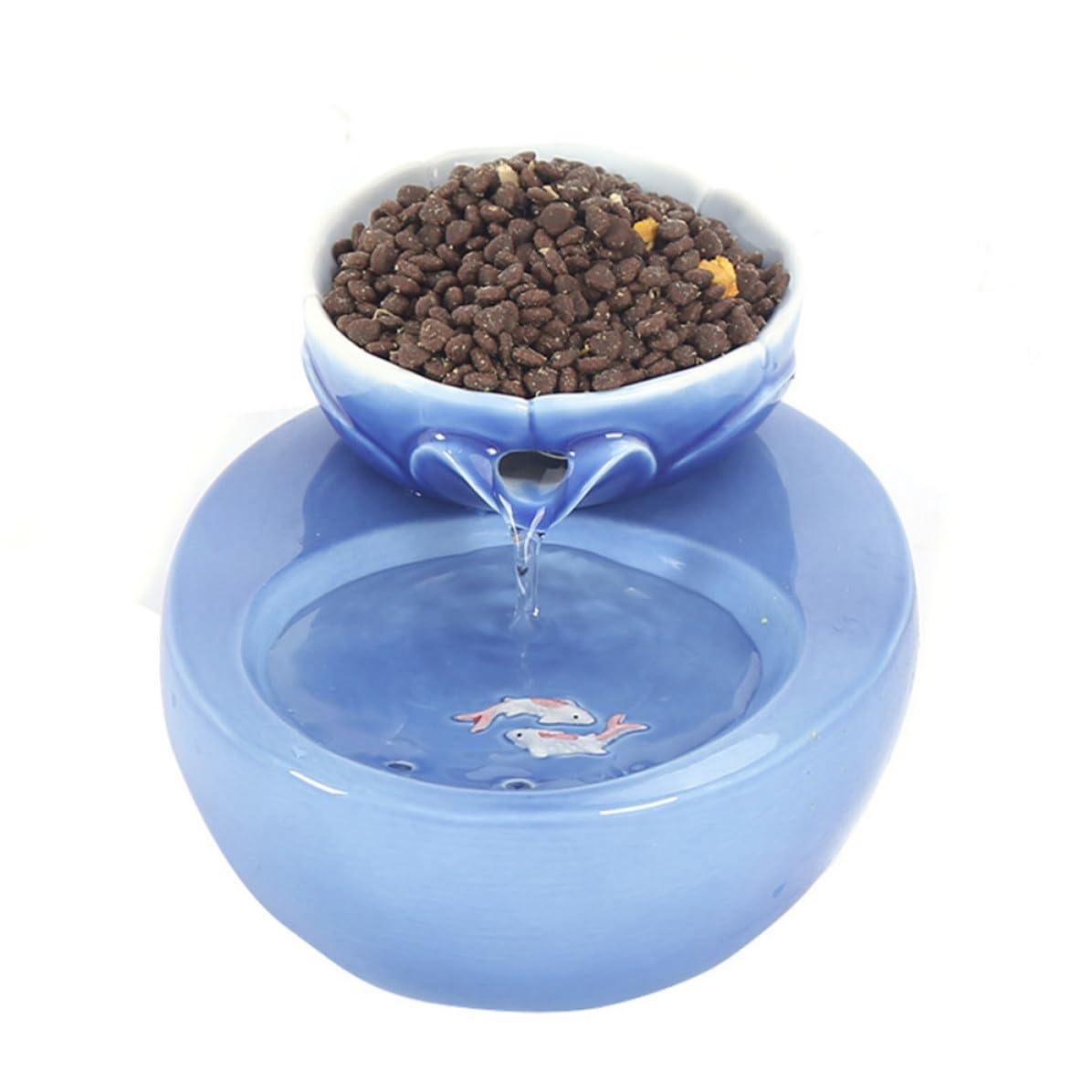 ifundom Automatischer Keramik Wasserspender für Haustiere 1,5l mit Filter Auslaufsicherer Trinknapf im Lotus und Teich Design für Hunde und Katzen zu Hause