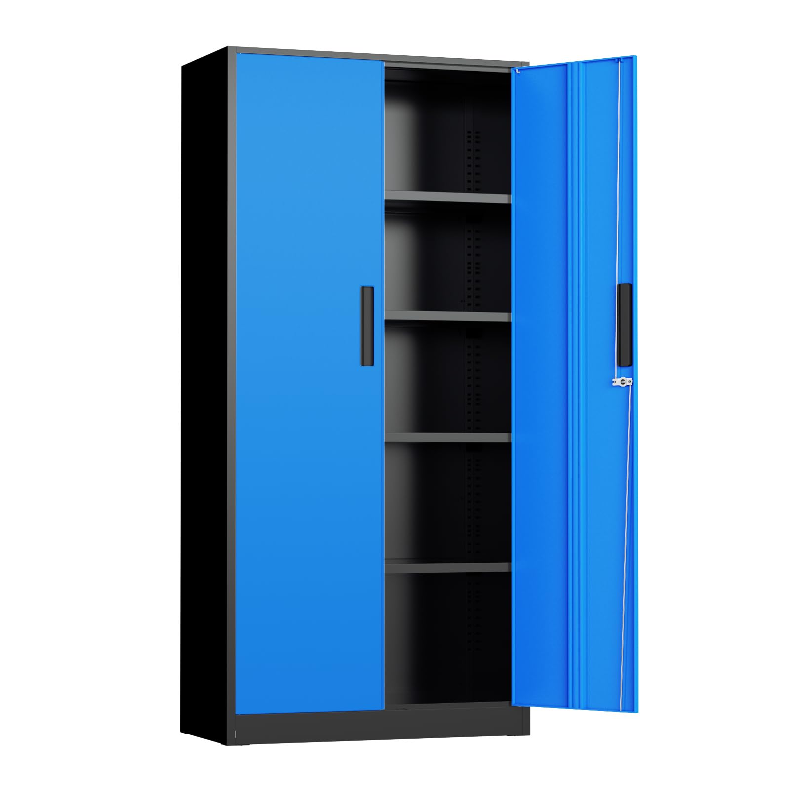 INTERGREAT Metal Storage Cabinet, 72" Locking Steel Cabinets with 2 Door and 4 Adjustable Shelves, Tall Metal Cabinet for Home Office, Garage, Warehouse,(Black+Blue)