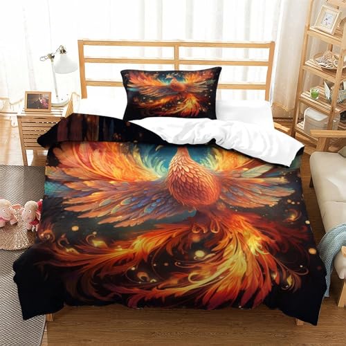 Housse de couette Phénix de feu 3D en microfibres pour lit simple 135x200 cm