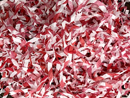 Image of Eco Sarras thin shredded paper crinkle paper grass strips gift tray decoration, gift hamper decorations, gift box fillers, wedding birthday & valentines day gift (1000 Grams / 1 KG, Red Checked)