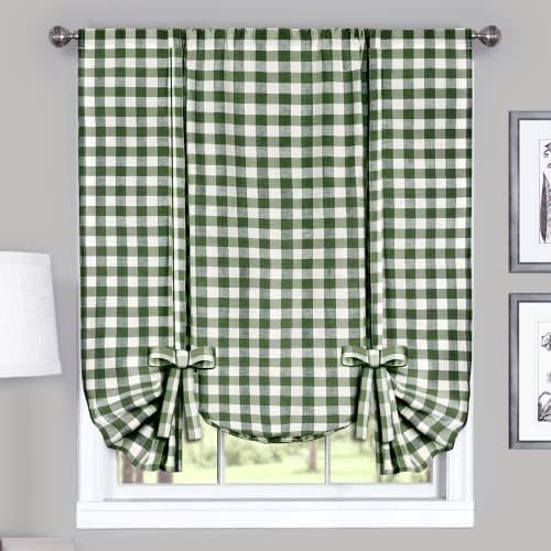 Buffalo Check Tieup Window Curtain - 42 Inch Width, 63 Inch Length - Sage & Ivory Plaid - Light Filtering Farmhouse Country Drapes for Bedroom Living & Dining Room by Achim Home Decor