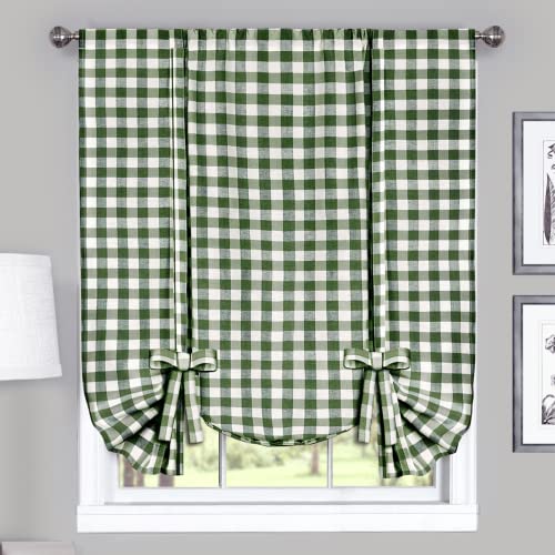 Buffalo Check Tieup Window Curtain - 42 Inch Width, 63 Inch Length - Sage & Ivory Plaid - Light Filtering Farmhouse Country Drapes For Bedroom Living & Dining Room By Achim Home Decor #TOP10