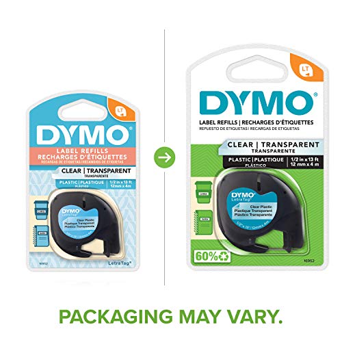 DYMO - DYM16952 Authentic LetraTag Labeling Tape for LetraTag Label Makers, Black Print on Clear pastic Tape, 1/2'' W x 13' L, 1 roll (16952)