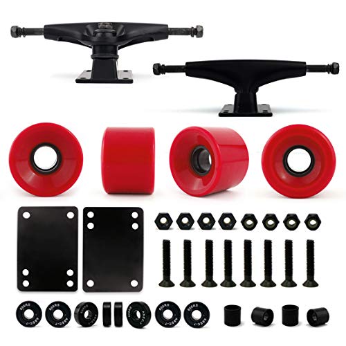 Image of VJ Skateboard Truck and Wheel, 5.0 Skateboard Trucks w /Skateboard Crusier Wheel 60mm, Skateboard Bearings, Skateboard Screws, Skateboard Riser Pads