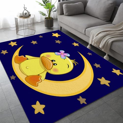 LEINEN Gelbe Ente Teppich Kinderteppich Modern 3D Süße Tiere Teppich Kinderzimmer Kurzflor...