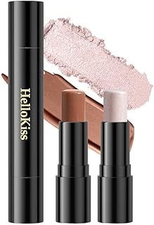 Mysense 2 PCS Cream Contour Stick,Highlighter and Bronzer Makeup,Face Brightens & Shades Pencil, Facial Contour Shaping Makeup Sticks,02 Shimmer Pink Highlighter & Coffee Contour Pen