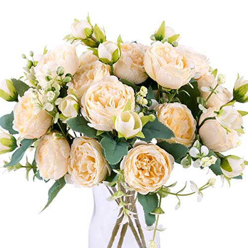 Floweroyal 4 Bouquets Pivoine Fleurs Artificielles Fleurs de Champagne Pivoines en Soie Bouquets pour Mariage Parti Centres de Table Arrangement Floral Accueil...