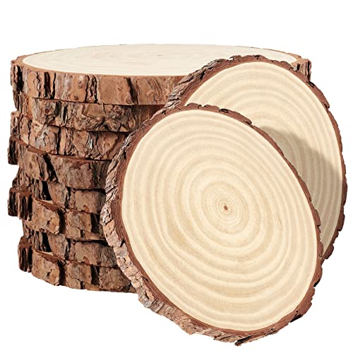 PINGEUI 10 piezas de 18-20 cm de madera natural, círculos de madera sin terminar con corteza, rodajas de madera redondas en blanco discos de madera para manualidades, adornos de Navidad y decoraciones