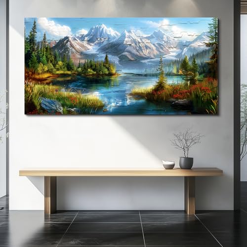 FUHAIHUA Large Wall Decor For Living Room Canvas Wall Art For Office Farmhouse Wall Decorations For Bedroom Mountains Rivers Landscape Painting Modern Pictures Artwork Room Home Decor 24x48 In