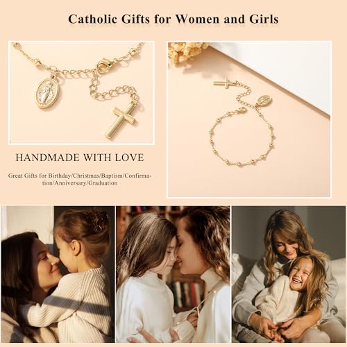 Avotto Virgin Mary Catholic Gifts for Girls Women, 925 Sterling Silver Rosary Beads Cross Bracelet, Baptism/First Communion/Confirmation Gifts4