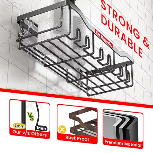 Image of The Home Co. Self Adhesive Steel Bathroom Organiser Without Dril 5 Pcs Set | Corner Shelf for Wall, Soap Dish with Toothbrush Holder | Ideal for Bathroom Accessories Set