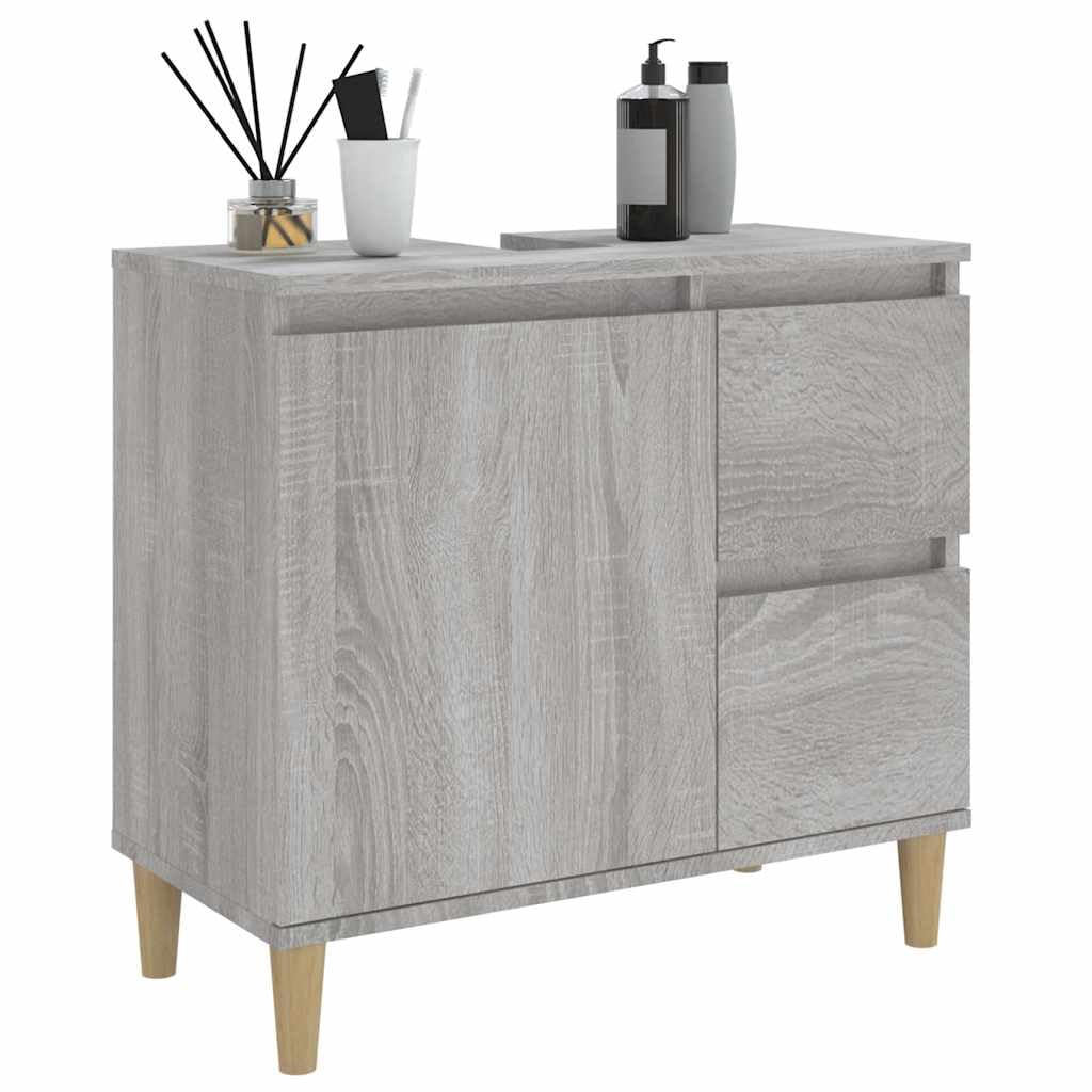 Mueble de baño Sonoma gris, 65 x 33 x 60 cm, material de madera con 2 cajones y 1 estante, armario de almacenamiento para baño