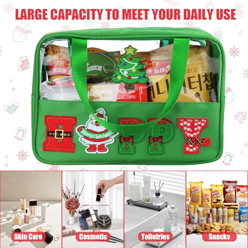 Christmas-Gifts-Cosmetic-Makeup-Bag-with-Chenille-Letter-Patch-Nylon-PVC-Waterproof-Travel-Pouch-with-Zipper-Handle-Large-Capacity-Happy-Santa-Toiletry-Storage-Bag-for-Girls-Women Christmas Gifts Cosmetic Makeup Bag with Chenille Letter Patch Nylon PVC Waterproof Travel Pouch with Zipper Handle Large Capacity Happy Santa Toiletry Storage Bag for Girls Women