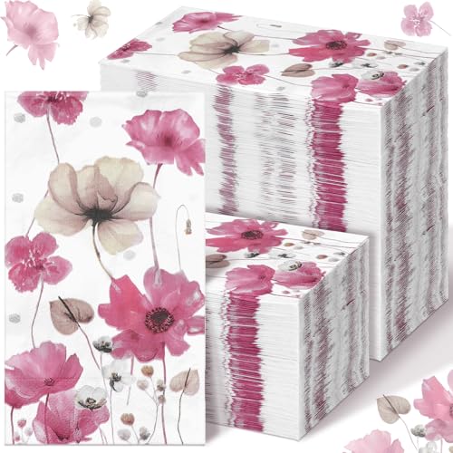 Epakh 200 Pcs Bulk Paper Guest Towels Pink Floral Napkin for Bathroom