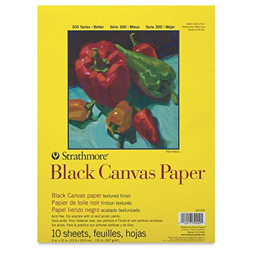 Strathmore 300 Series Canvas Paper Pad, Black, Glue Bound, 9x12 inches, 10 Sheets (115lb/187g) - Artist Paper for Adults and Students - Acrylic and Oil Paints
