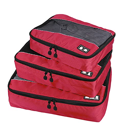 OttoBen Koffer Organizer Reise Kleidertaschen 3 Stück, Wasserdicht Kofferorganizer PU-Beschichtung Verdicken Packtaschen Reisegepäck Kleidung Kosmetik Gepäck Organizer Rot Cover