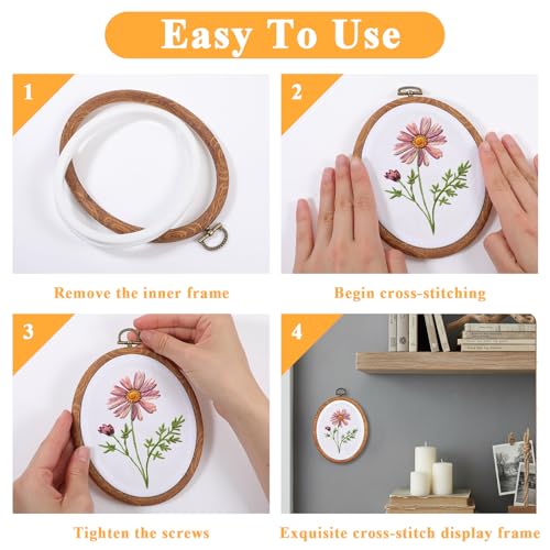 Image of 3PCS Oval Embroidery Hoop Wood 6x5 Inch Embroidery Hoops, Imitated Wood Cross Stitch Ornament Frames for Art Craft Sewing Ornaments Hanging Decoration and Christmas Ornaments
