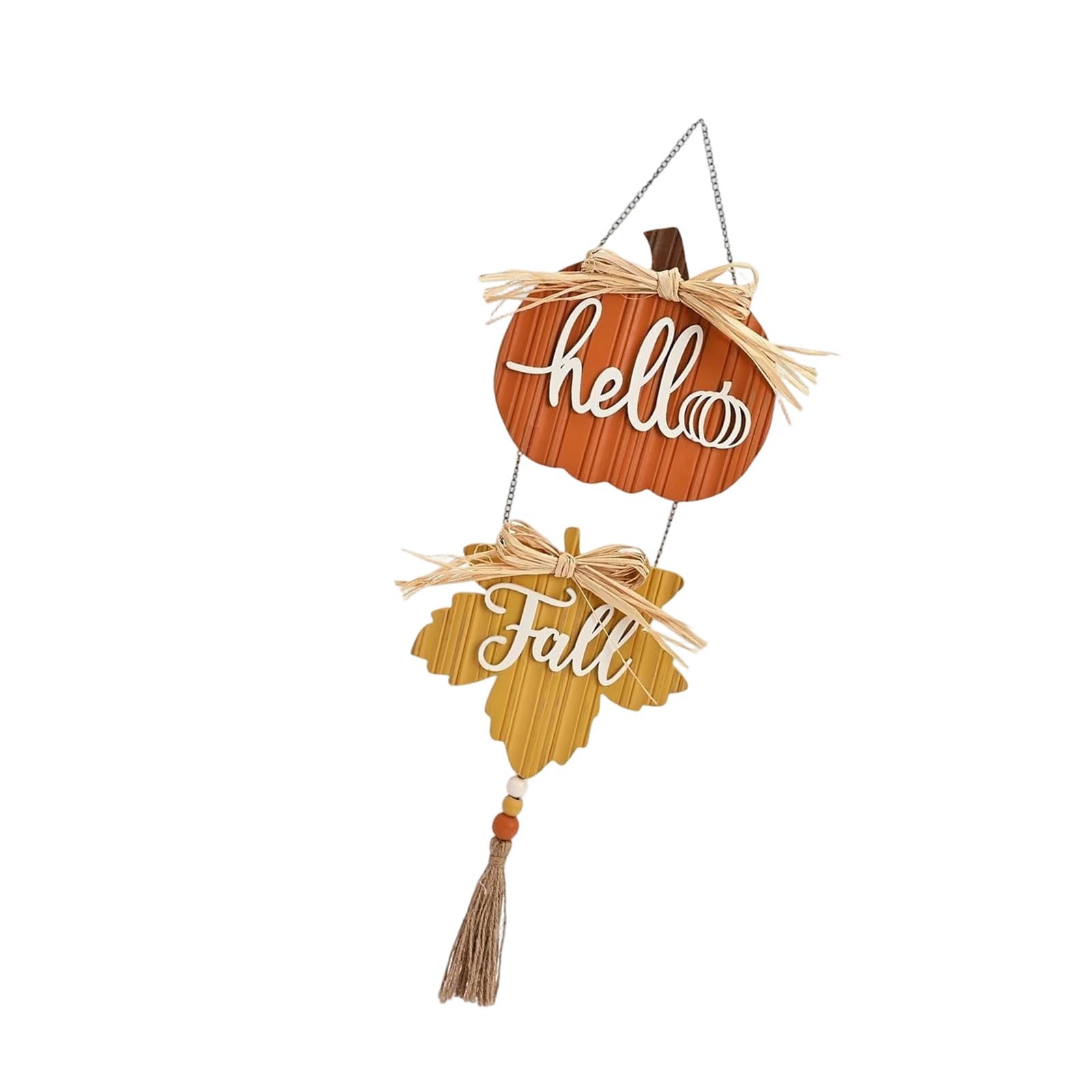 Xinsheinelry Hello Fall Front Door Signs Autumn Wreath with Pumpkin Maple Leaves Wood Door Hanger for Thanksgiving Harvest Wall Decor Front Porch Indoor Outdoor Decorations Autumn Pumpkin Hanger