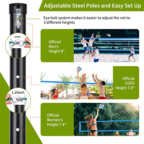 Olybeaka Portable Volleyball Net Outdoor Professional Volleyball Net Set System For Backyard Beach With Adjustable Height Poles And Anti-Sag Design, Boundary Line, Volleyball And Pump #TOP3