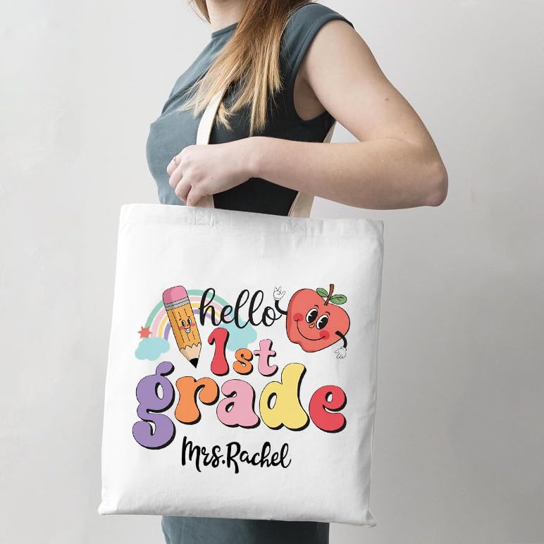 Personalized Canvas Teacher Tote Bag – Large, Durable Custom Name Gift for Educators, Series 034