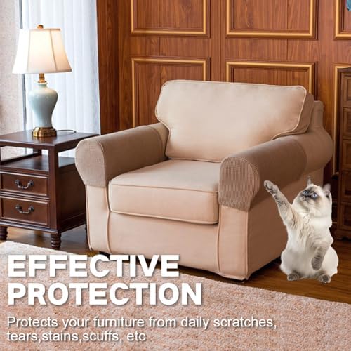 Stretch Armrest Covers Set of 2 - Anti-Slip Washable Fur Protector for Sofa, Armchair, Couch, Recliner - Soft Green Arm Covers for Ultimate Comfort and Style