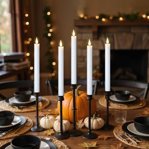 Image of GenSwin Rechargeable Flameless Taper Candles with Charging Base, 6 Pack White LED Taper Candles Battery Operated with 2 Remote Timer, Real Wax Flameless Candlesticks for Holiday Christmas Home Decor