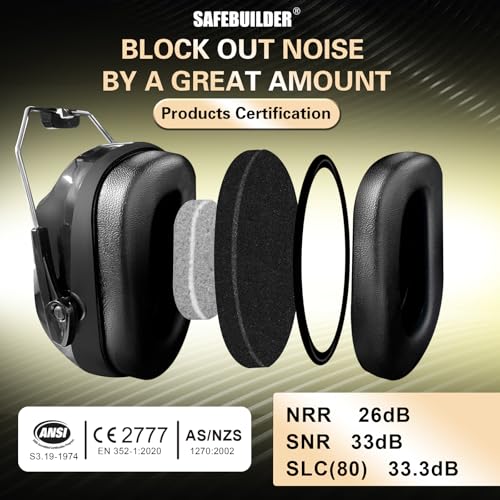 Image of SAFEBUILDER Ear Muffs Noise Reduction SNR 33dB Adjustable Lightweight Safety Earmuffs Sound Proof Noise Cancelling ANSI