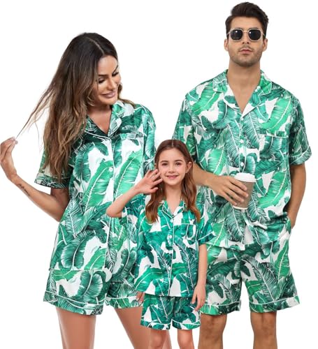 SWOMOG Couple Matching Pajamas Sets Women & Men Button Down Silk Pjs Men Short Sleeve Soft Lounge Sets 2 Pcs Loungewear