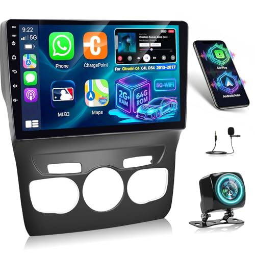[2G+64G] Android Radio Coche para Citroën C4 C4L DS4 2013-2017 con Wireless Carplay y Android Auto, Radio de Coche con Pantalla Táctil de 9 Pulgadas con GPS/WiFi/Bluetooth/EQ/FM RDS