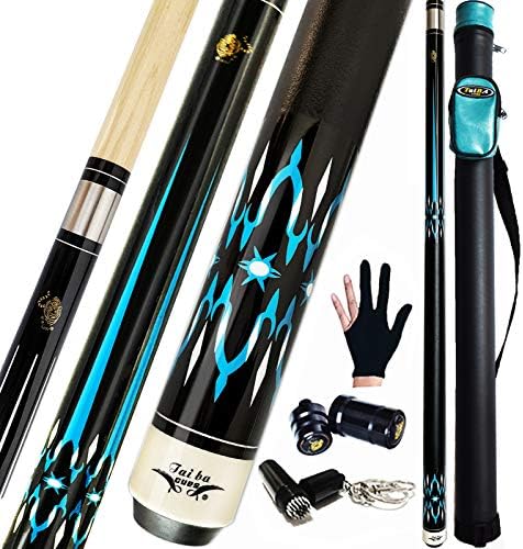 Tai ba cues 2-Piece Pool cue Stick + Hard Case, 13mm Tip, 58", Hardwood Canadian Maple Professional Billiard Pool Cue Stick 18,19,20,21,22 Oz Pool Stick (Selectable)-Blue, Black, Red, Gray, Green