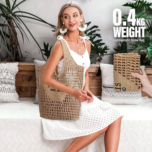 Image of Hommtina Straw Beach Bag - Womens Crossbody Shoulder Vacation Purse for Summer