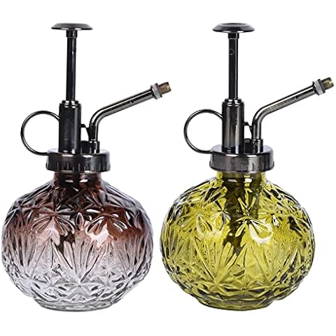 FORMIZON 2 Stücke Pflanzensprüher, Glasbewässerungssprayflasche, 200ml Gießkanne Dekorative Retro Relief mit Pumpe, Pflanze Zerstäuber Glas-Sprühflasche Cover