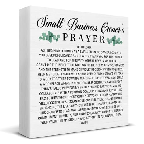 Christian Small Business Owner Desk Decor Sign, Gifts for Entrepreneurs Startups Shop Owners, Small Business Owner's Prayer Wooden Sign for Office Home Shelf Wall Decorations 5x5 Inch