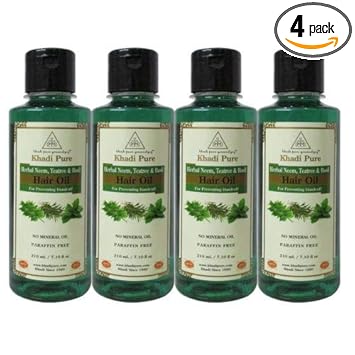 Khadi Pure Herbal Neem, Tea Tree & Basil Hair Oil, 210 ml (Pack of 4)